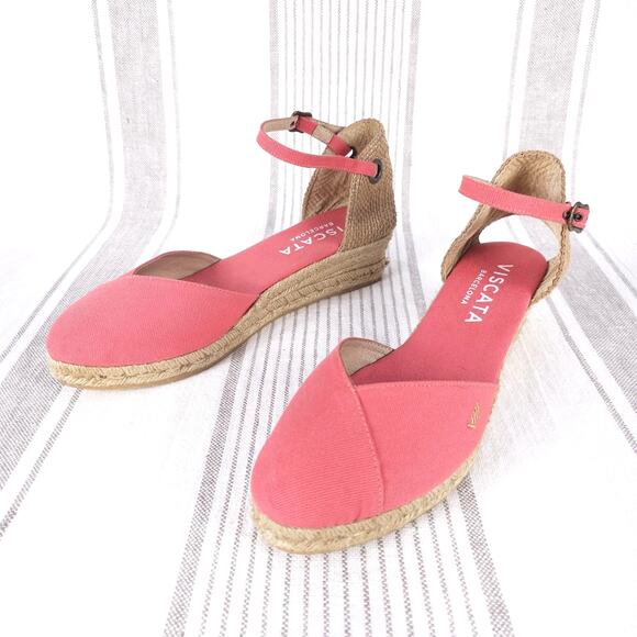 VISCATA Formiga Womens 11 Pink Canvas Espadrille Wedge Heels Handmade in Spain‎ - Picture 1 of 12